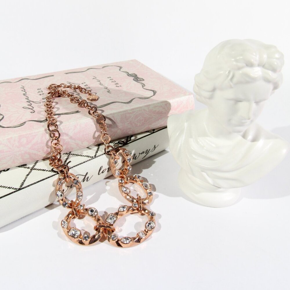 RJ Graziano Rose Gold Tone Necklace with Clear Rhinestones - Picture 3 of 9